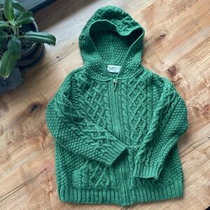 Kids Aran Wool Sweater- with hood and pockets